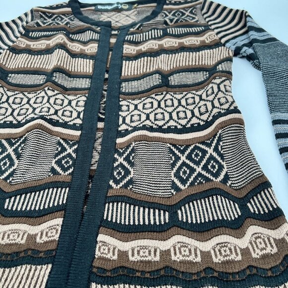 Desigual Jers Dounty‎ Longline Cardigan Duster Brown Fair Isle Size M - Picture 3 of 8